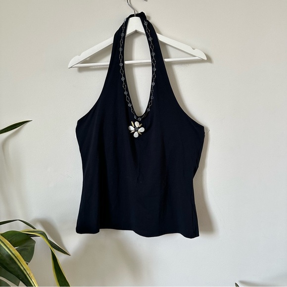 NWT Oscar de La Renta Beaded Halter Top In Ink Size XL - Picture 1 of 8